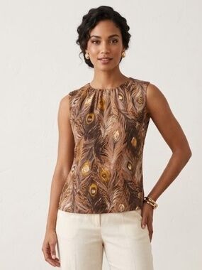 TORY BURCH Peacock Print Top Blouse Sleeveless Multi Color size 4